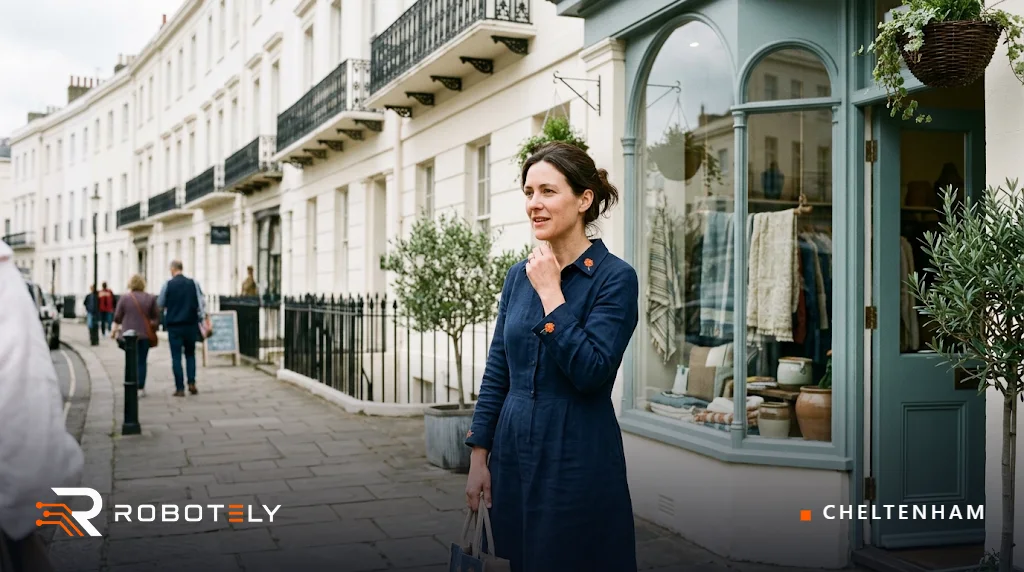Boutique owner on a Regency street in Cheltenham