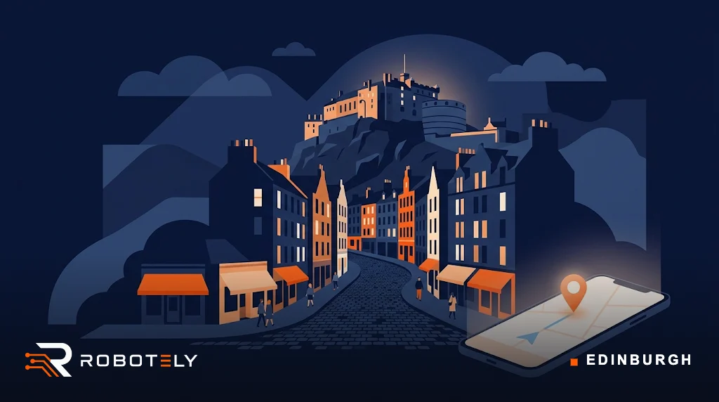 Illustration of Edinburgh with the castle, Old Town and local shops