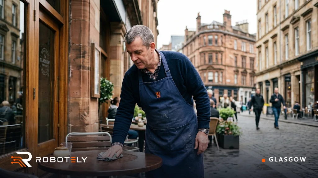 Cafe owner in Glasgow Merchant City