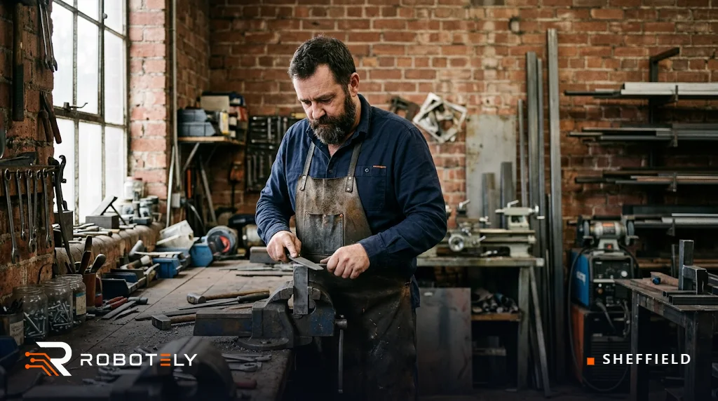 Craftsman in a Kelham Island workshop, Sheffield
