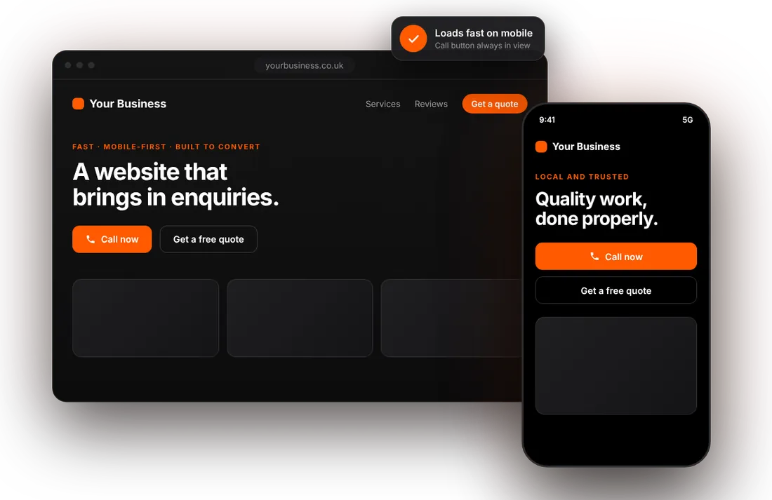Mobile-friendly local business website with call and quote buttons