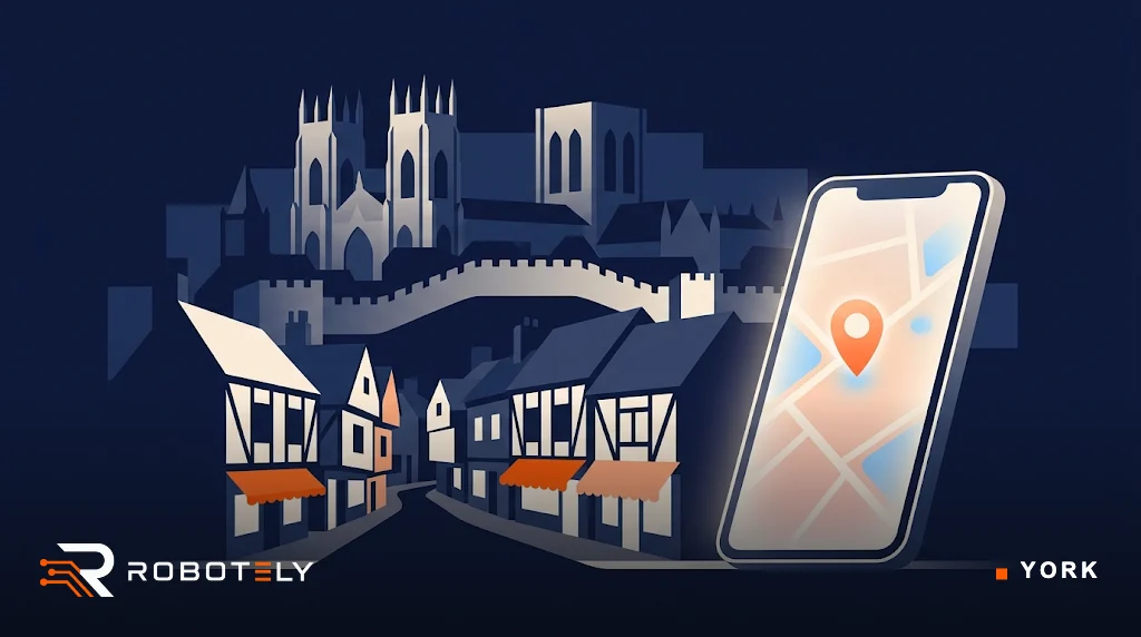 Illustration of York with the Minster, city walls and local shops